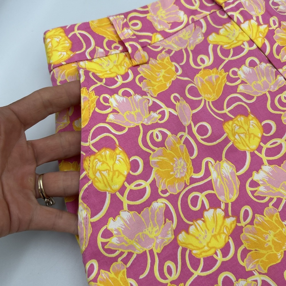 Tibi Pink‎ Yellow Floral Print Chino Shorts Feminine Cottage Summer Chic Sz 2 - Picture 3 of 6